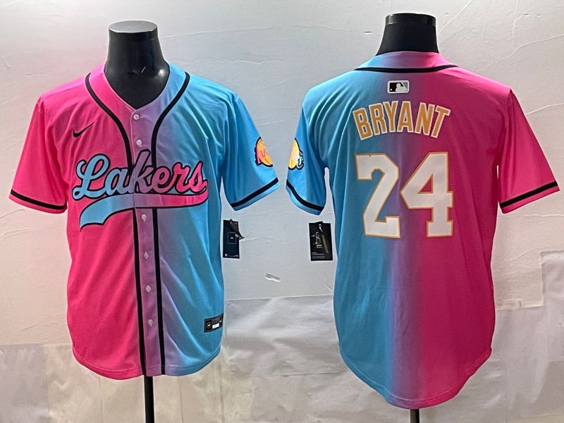 Men 2025 Los Angeles Lakers 24 Bryant Blue pink Nike NBA Jersey style 01